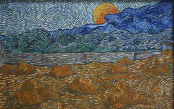 Vincent van Gogh captured landscapes and air flow in “Landscape with Wheat Sheaves and Rising Moon.”